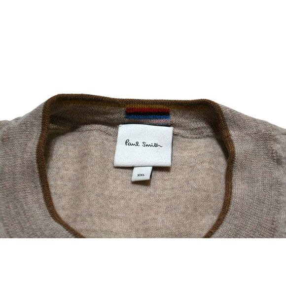 Paul Smith Mens XXL 100% Merino Wool Sweater Tan Crewneck Minimalist Luxury - Picture 2 of 8